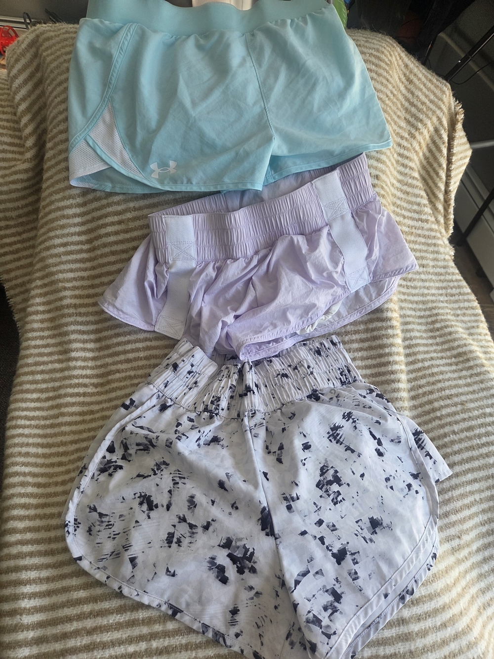 Girls Aqua, Lavender & White/Black Print Athletic Shorts Trio